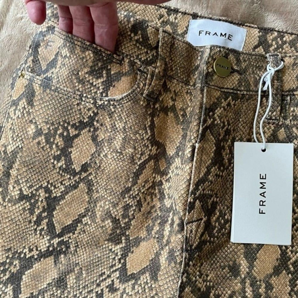 FRAME Brown Snakeskin High Rise Skinny Crop Jeans 25 - Picture 6 of 13